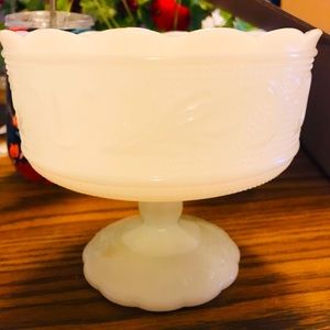 Vintage E.O. Brody milk glass pedestal compote candy dish